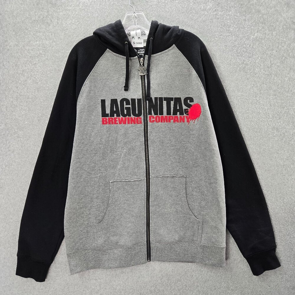 Lagunitas Men Sweatshirts Medium Gray Hoodie Log On the‎ One Doggy Embroidered